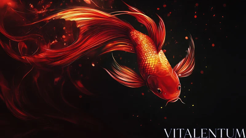 Ember-tailed koi drifting like fire through midnight waters.