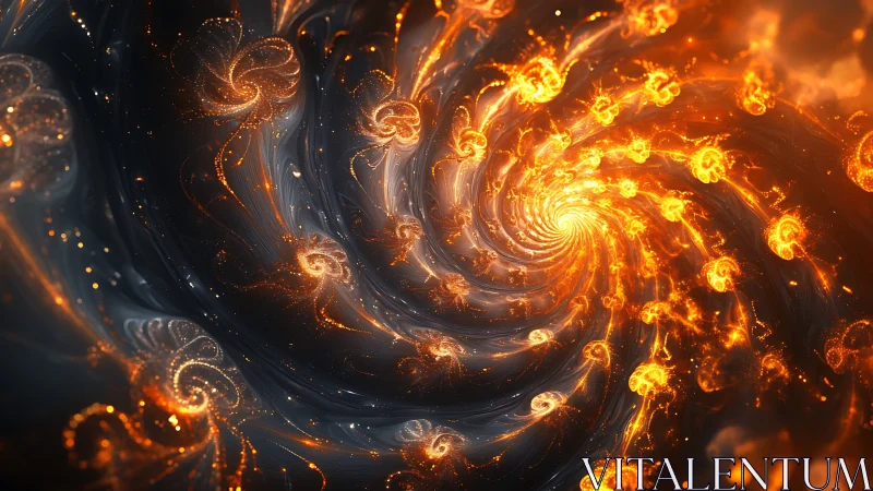 Spiral Emberstorm Galaxy Swirling Through Midnight Silence.