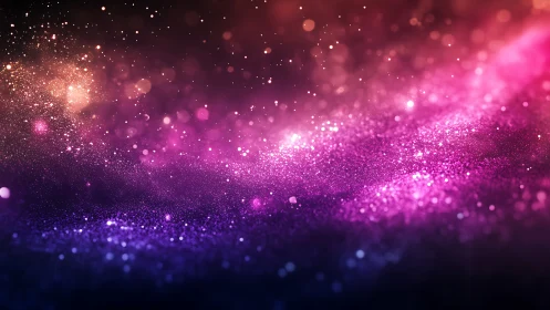 Shimmering pink and violet dust drifts through cosmic light.