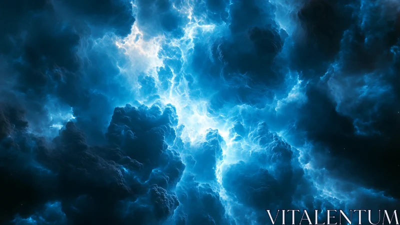 Luminous blue nebula cloudscape with radiant cosmic core.