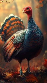 Autumn-lit wild turkey study with iridescent plumage rendering.