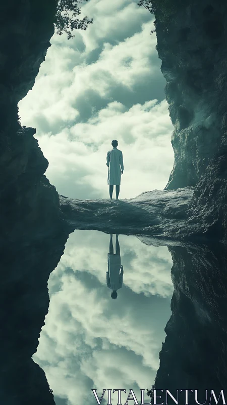 Quiet skyward passage where cliffs cradle gentle reflection.