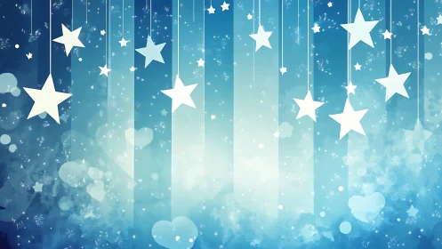 Hanging white stars glow over dreamy blue night sky