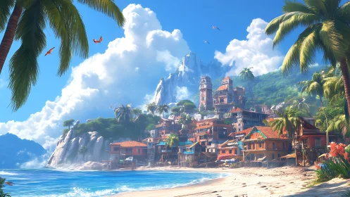 Castaway Sanctuary: Where Crumbling Towers Meet Turquoise Shores.