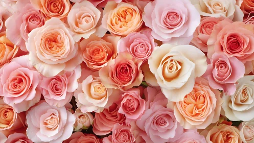 High-density garden rose assemblage with polycolor gradient spectrum