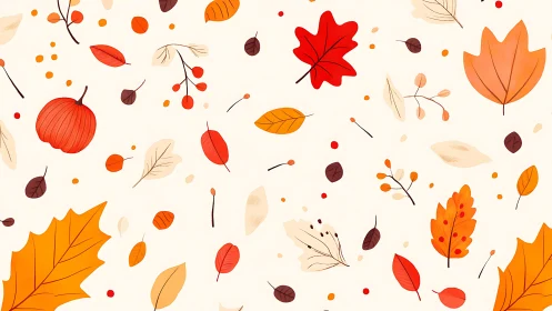 Autumn leaves and berries form seamless seasonal background