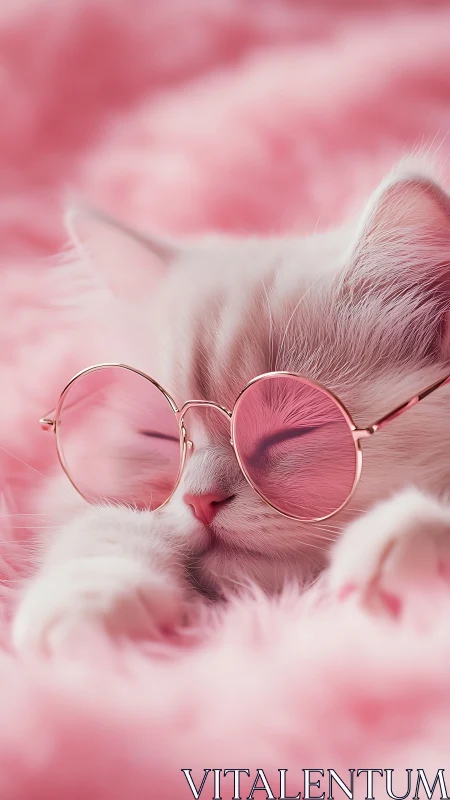 Pink Cat Wearing Round Glasses in Cloudy Dream Setting.