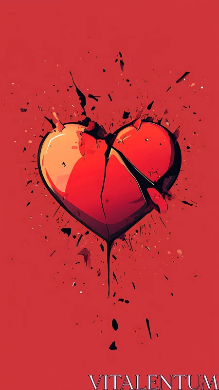 Broken Heart Explosion on Red Background.