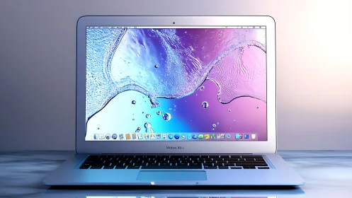 Aluminum laptop with high-gloss liquid interface under cool keylighting