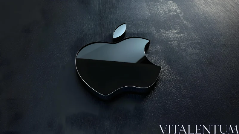 Sleek 3D Black Apple Logo on Textured Metallic Surface.