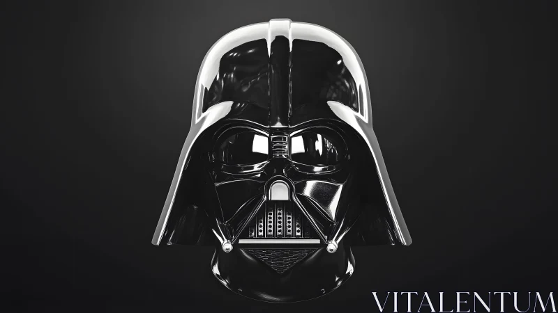 Darth Vader helmet close-up in dramatic, glossy 3D style.