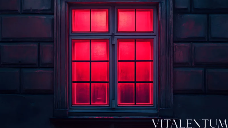 Bilateral window facade under saturated neon magenta illumination.