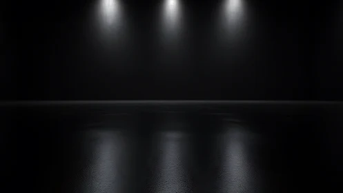 Three overhead spotlights illuminate a dark empty interior