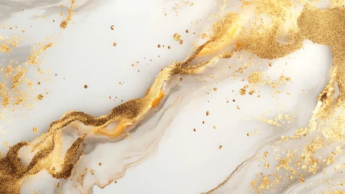 Elegant Gold and White Marble Abstract Art with Glitter Accents.