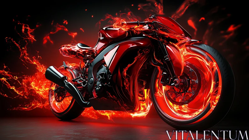 Blazing red sport bike glowing with liquid fire energy.