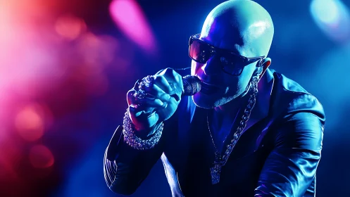 Photorealistic neon concert portrait with dynamic stage lighting.