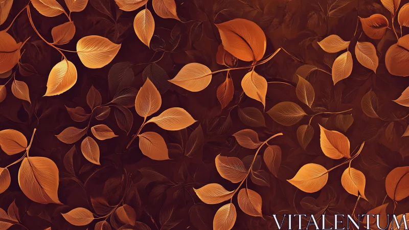 Golden autumn leaves pattern on deep burgundy ground.