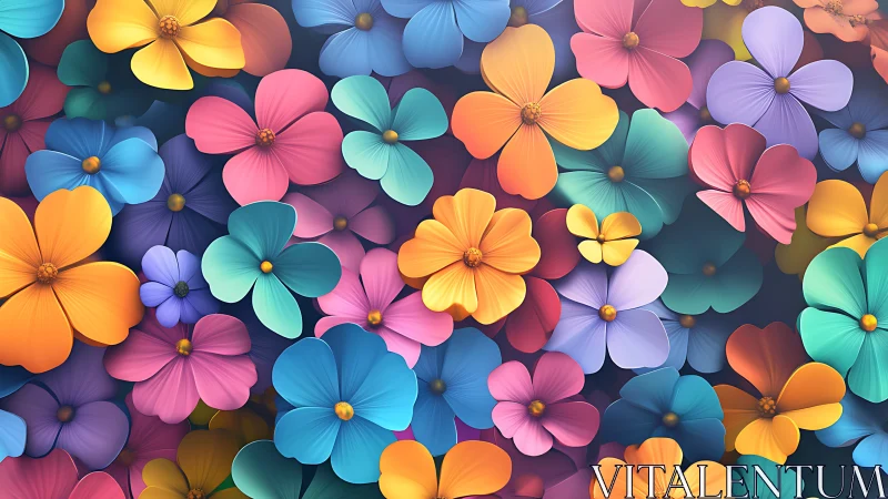 Volumetric Floral Composition with Gradient Saturation Palette.