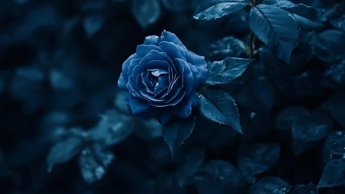 Deep Blue Rose in Nocturnal Garden.