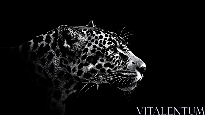 Elegant leopard portrait glows softly against deep black night
