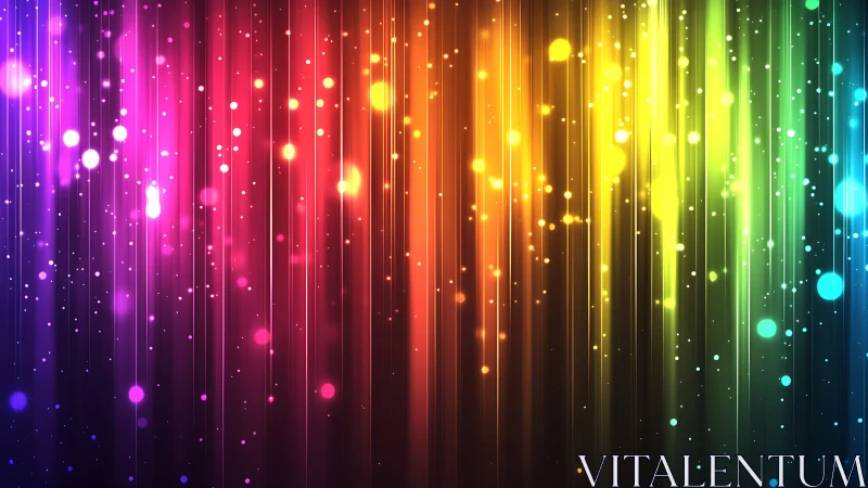 Vertical neon spectrum streaks fall across glowing bokeh field