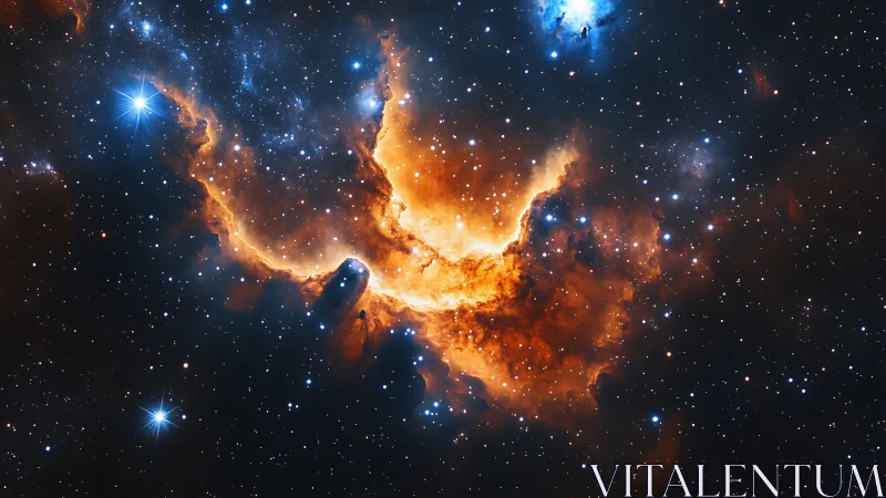 Ionized hydrogen nebula with dense dust pillars and hot stars.