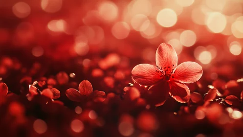 Red flowers in soft bokeh light with shallow depth