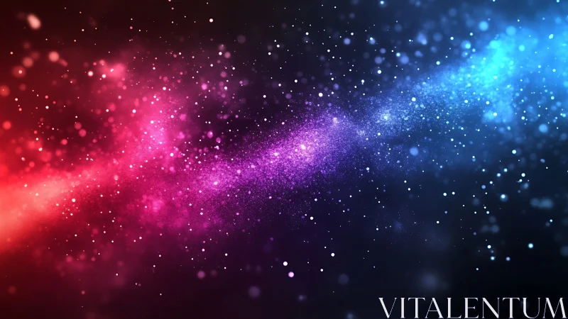 Color gradient particle field spans left red to right blue