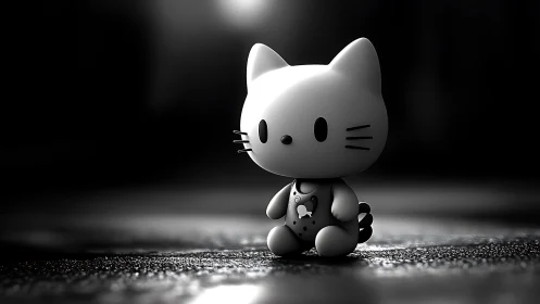 White Cat Figure 3D Rendering Against Dark Background