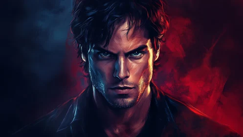 Intense male portrait uses dual-color rim lighting and hard contrast