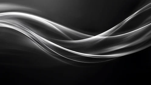 Luminous white wave ribbons over deep black gradient background.