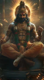 Seated mythic ruler rendered with detailed digital lighting