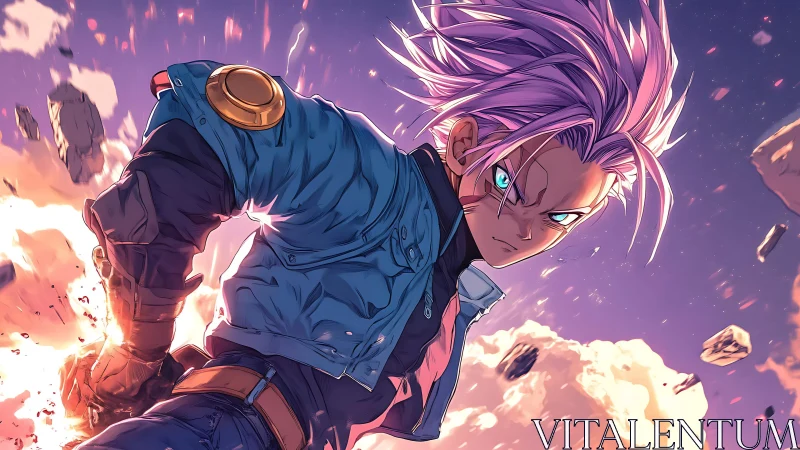 Anime action portrait with dynamic lighting and explosive aura.