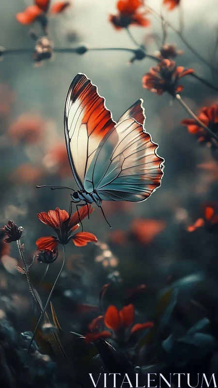 Selective focus butterfly macro with translucent orange gradient wings