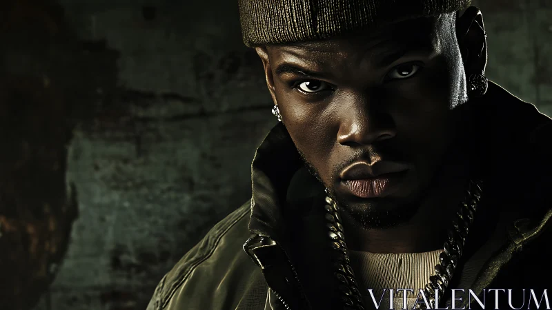 Man in low key portrait stares directly into the camera frame