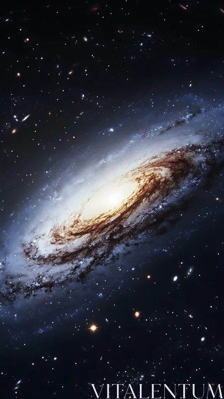 Spiral galaxy glows in a dense star-filled deep cosmos.