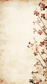Vertical floral silhouette on distressed sepia parchment ground