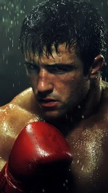 Boxer in rain with determination and grit