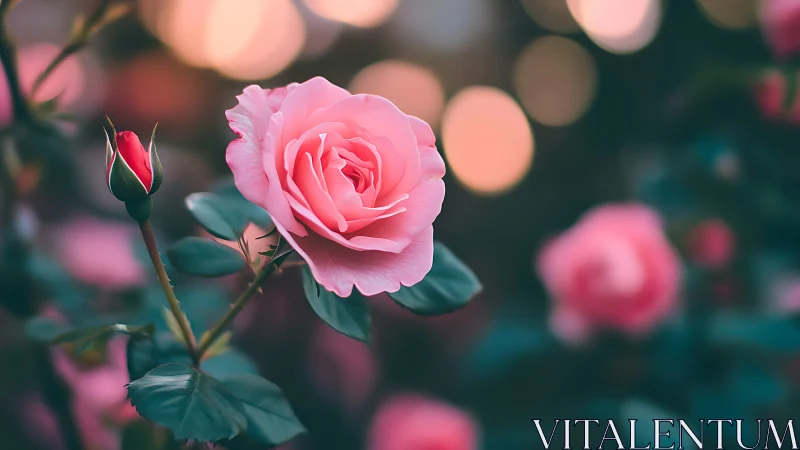 Pink Garden Rose with Selective Focus and Bokeh.