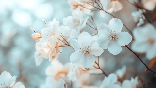 Soft Focus Botanical Study: White Blossoms in Shallow Depth.