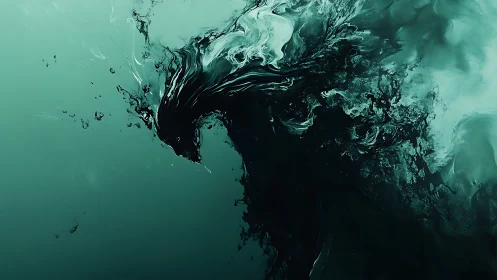 Dark teal fluid swirl forming abstract bird silhouette.