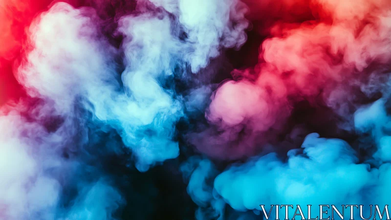 Colorful clouds of red and blue drifting through darkness.