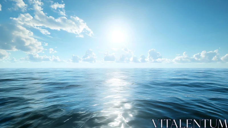 Endless calm ocean under radiant midday sun glow.