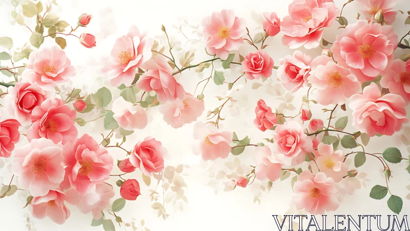 Rendered botanical composition depicting pink flora arranged against neutral background