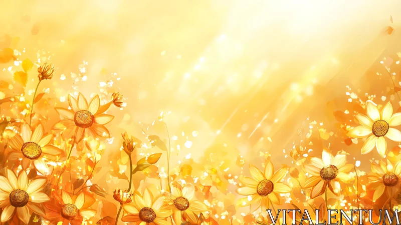 Radiant sunflower field under diffused spectral sunlight glow.
