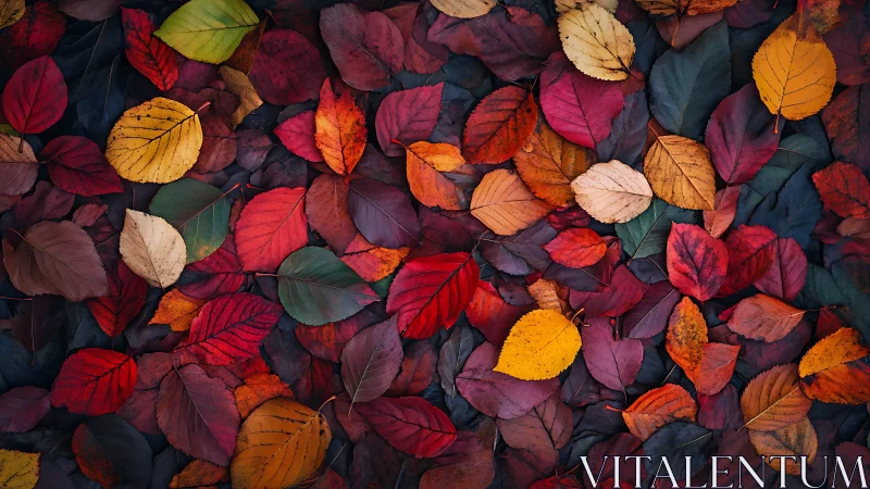 Leaves whisper in overlapping waves of ember-bright color