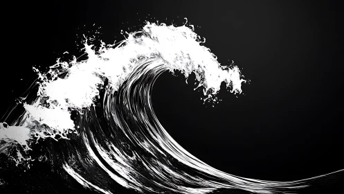 Monochrome stylized ocean wave on dark background.