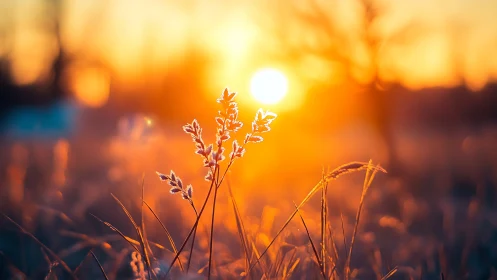 Backlit meadow grasses in shallow-depth solar flare fieldwork.