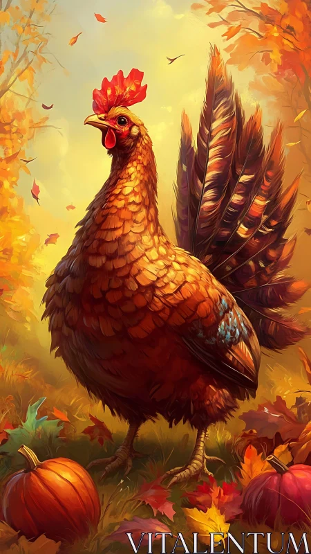 Golden Rooster in Autumn Harvest Glow