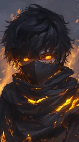 Masked pyrokinetic figure rendered in high-contrast digital painting